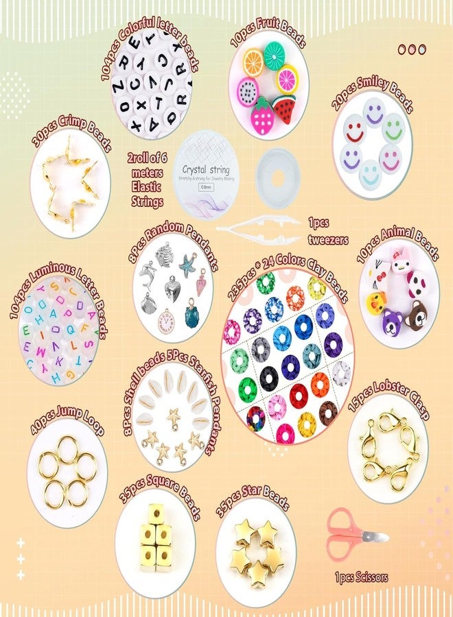 Dodhar Clay Beads for Bracelet Making Kit, 24-Color Flat Polymer Beads Set with Letter Beads, Heart Smile Face Gold Beads, Charms, Tools for Jewelry DIY Crafts, Gift for Girls Women - Image 3